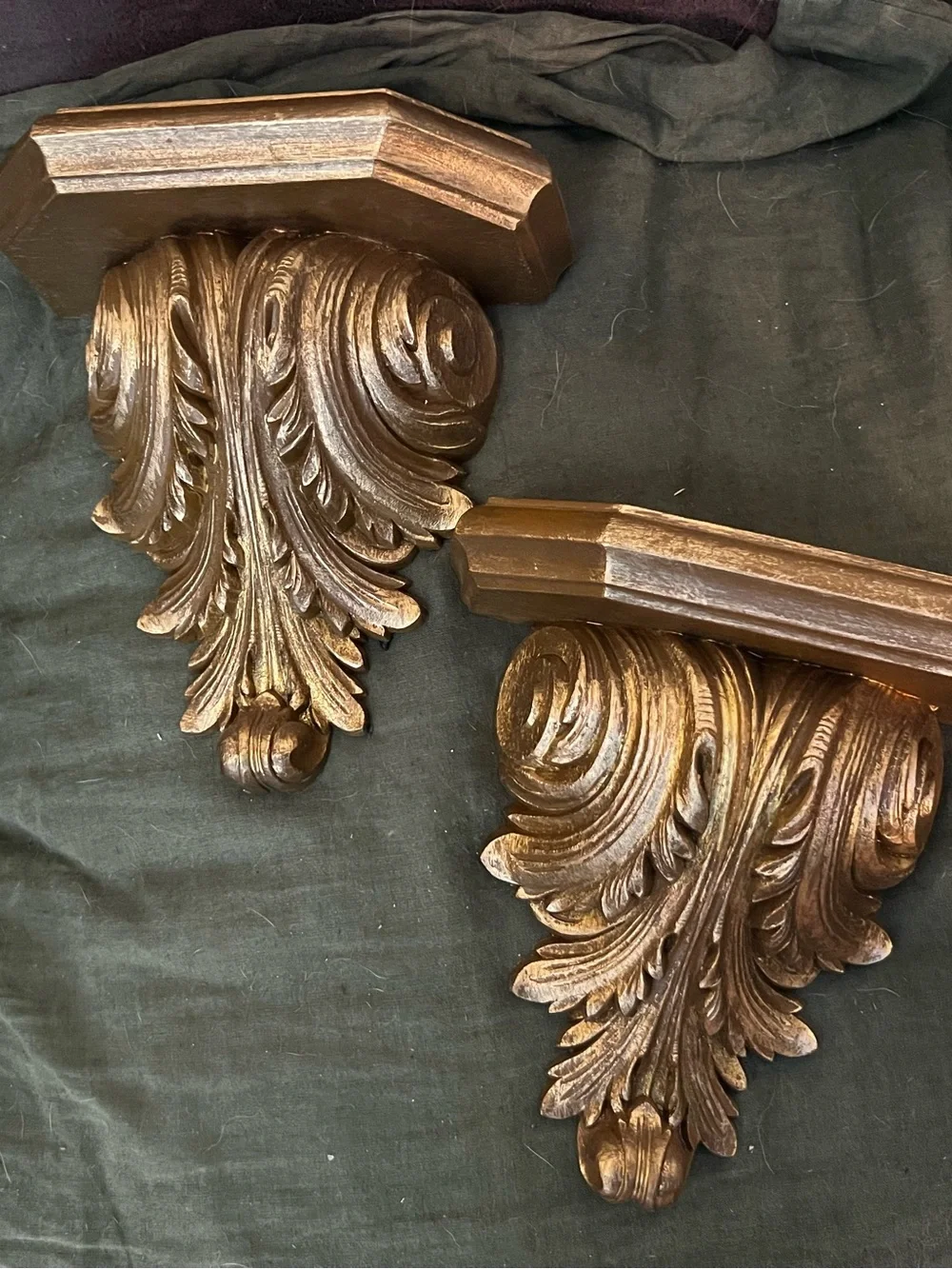 Two Gold Decorative Wall Corbel Shelves